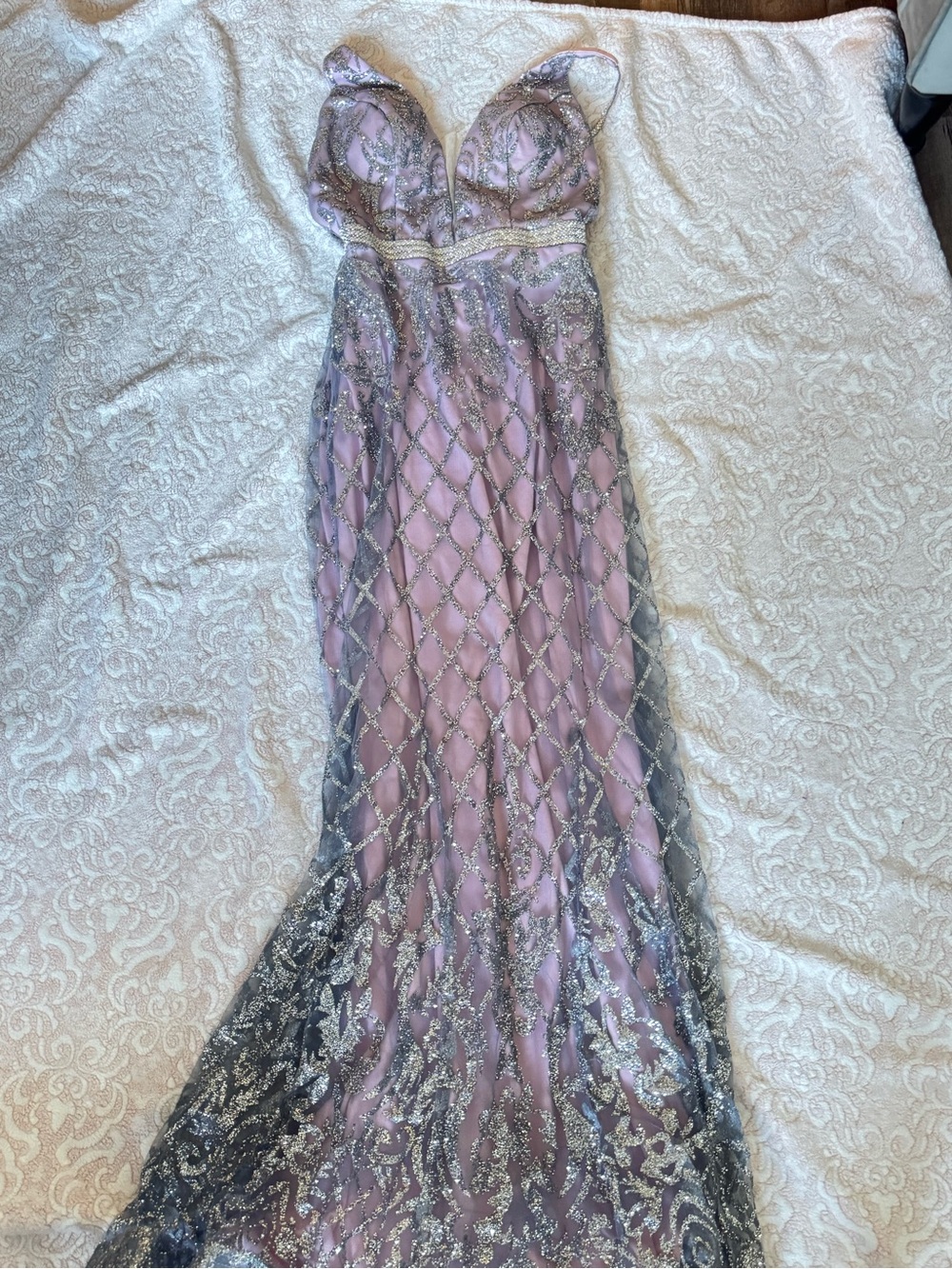 Lavender Beaded Mesh Evening Gown - Elegant Formal Dress